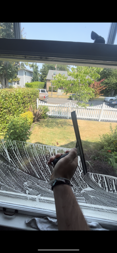 The clear results of window cleaning by Hunter's Cleaning Services.